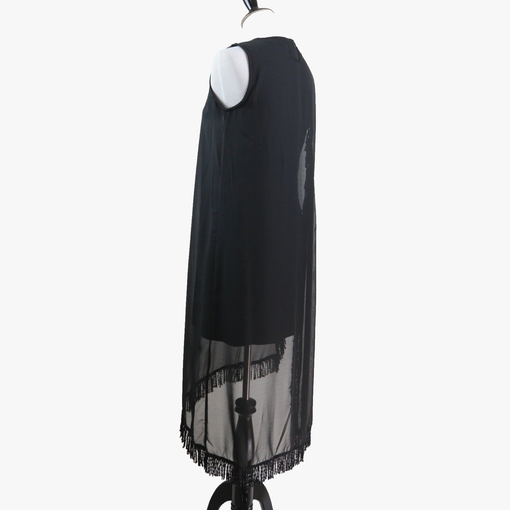 MAAC London Size M Cann Midi Dress Sheer Asymmetrical Fringe Black - Picture 4 of 11